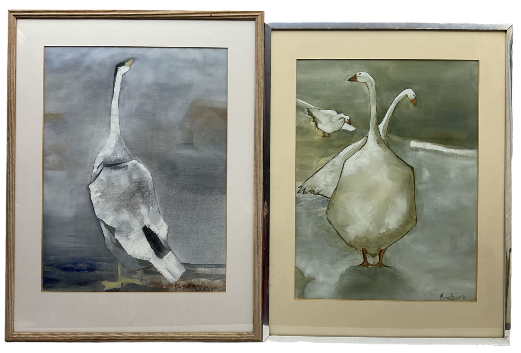 Madge Bright (British 20th century): Studies of Geese, pair gouaches signed and dated '87, 57cm x 43cm (2)