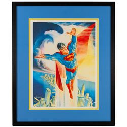 Two limited edition signed prints, comprising 'Batman: The Golden Years', signed to bottom right corner by Batman co-creator Bob Kane, printer's proof no. 87/100, released to commemorate Batman's 50th Anniversary and 'Superman: The Soaring Eagle', signed to bottom left by Jose Luis Garcia-Lopez, released to commemorate Superman's 50th Anniversary, artwork largest H50cm, W40cm, framed
