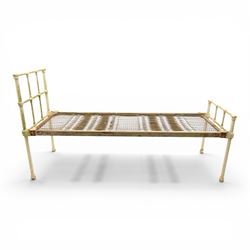 19th century wrought iron single bed, white frame with knot details, frame with wire and s...