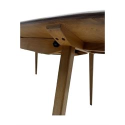 Lucian Ercolani for Ercol - light elm and beech 'Bellingdon' extending dining table, rectangular top with pull-out mechanism and hinged leaf, on splayed tapered supports