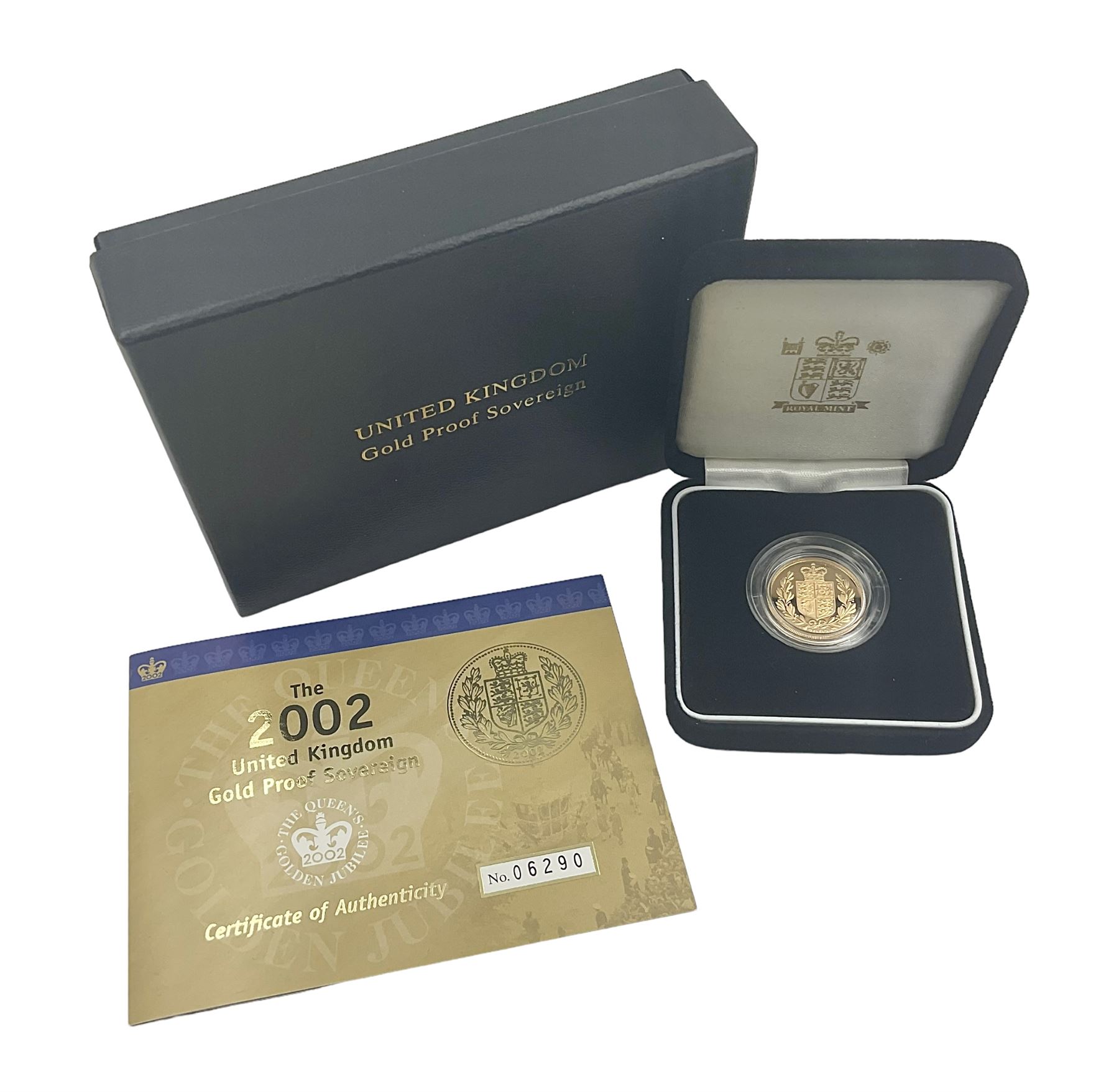 Queen Elizabeth II 2002 gold proof full sovereign coin, cased with certificate