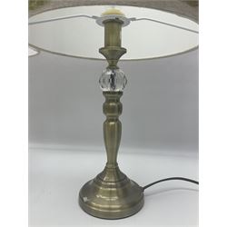 Pair of table lamps, with fabric shades decorated with deer, in a water colour style, H47cm, shades D30cm