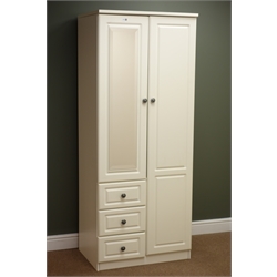  Ivory finish combination wardrobe, two doors, single bevel edge mirror and three drawers, plinth base, W74cm, H183cm, D54cm  