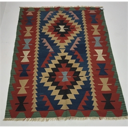  Old Turkish Kilim red and green ground rug, 167cm x 116cm  