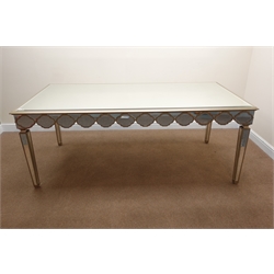  Rectangular mirrored glass dining centre table, moulded top, square tapering supports, W205cm, H78cm, D105cm  