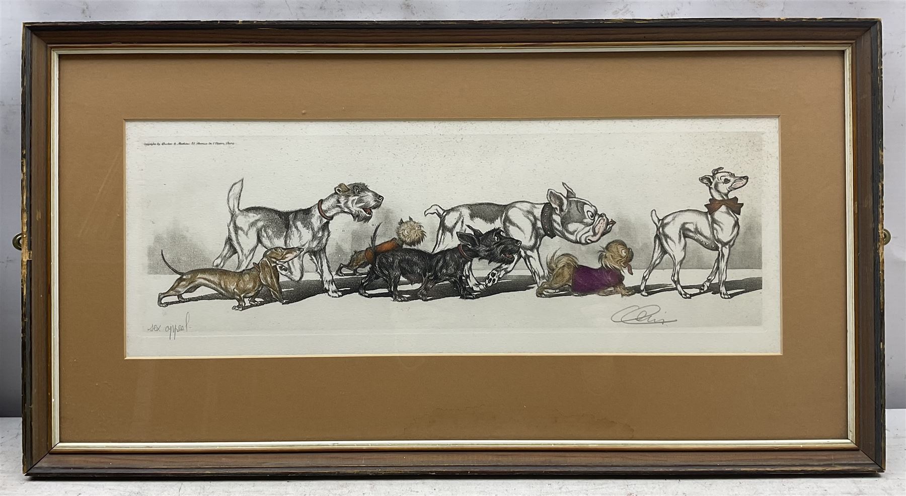 Arthur 'Boris' Klein (French 1893-1985): The Dirty Dogs of Paris, set of four etchings with hand colouring, titled respectively and signed in pencil 16cm x 45cm (4)