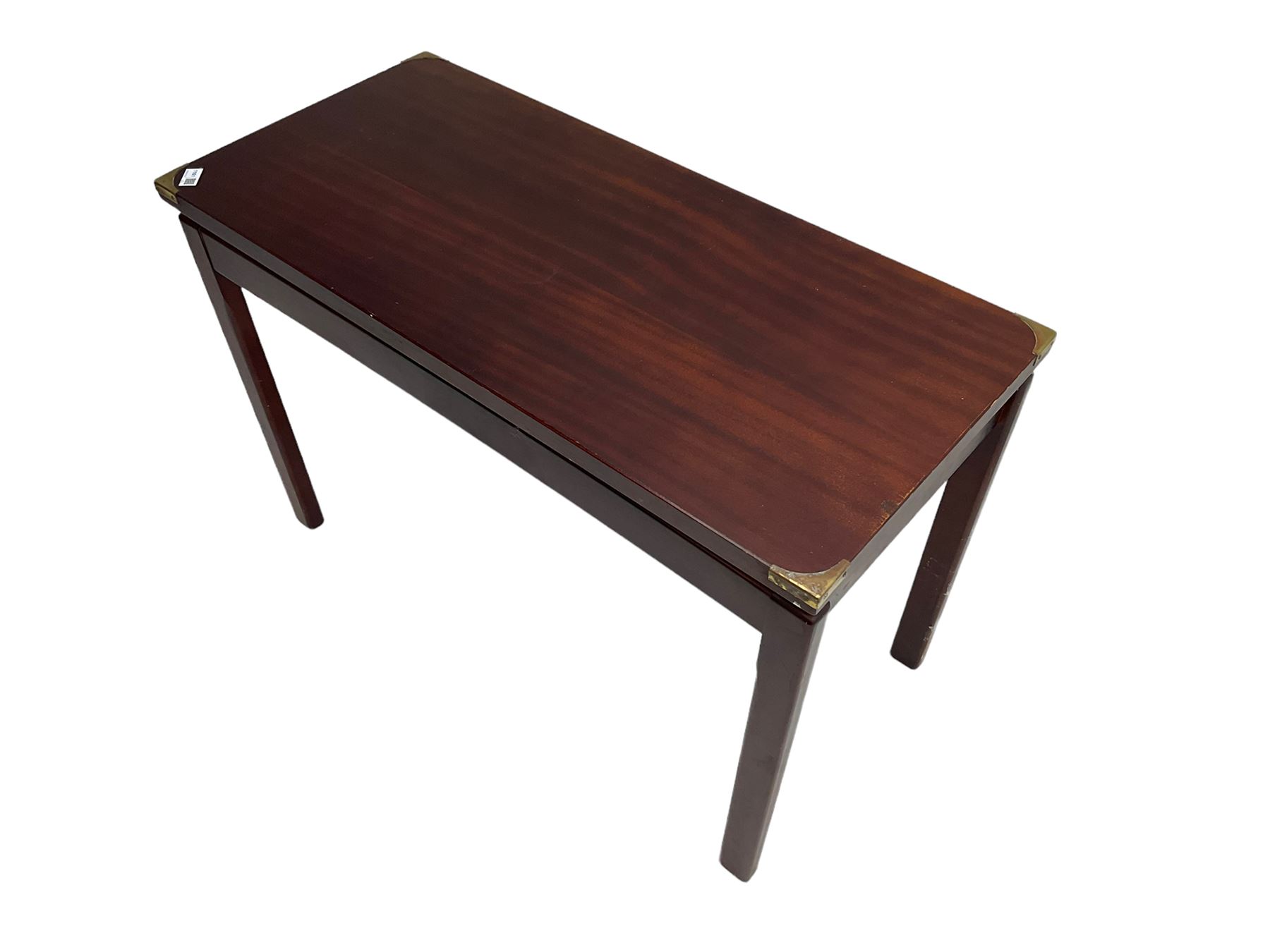 Military style mahogany side table with brass mounts