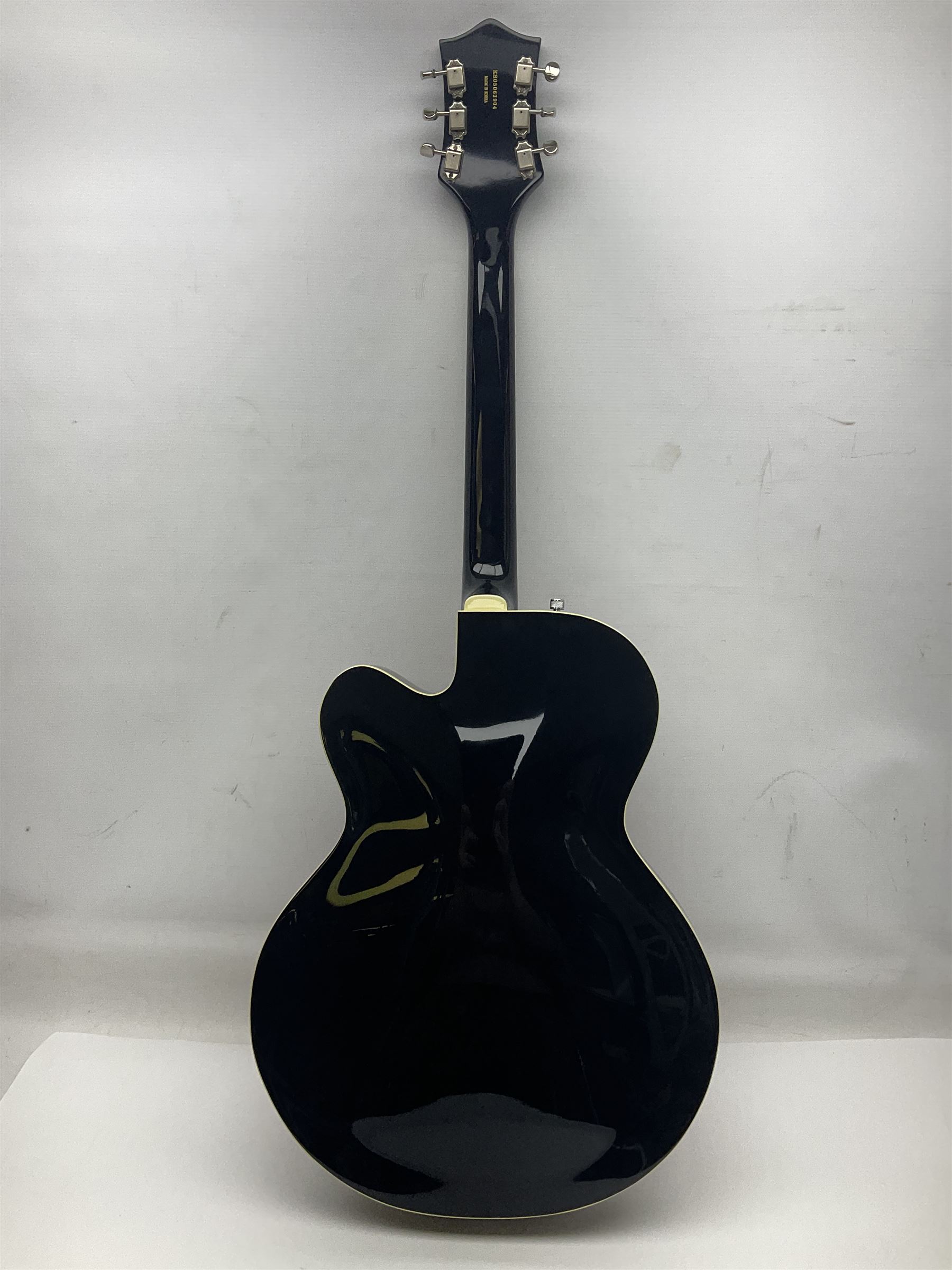 Gretsch Electromatic semi-acoustic guitar model G5129 in black and red with Bigsby tremolo, serial no.KS05063904; L105cm; in fitted hard carrying case