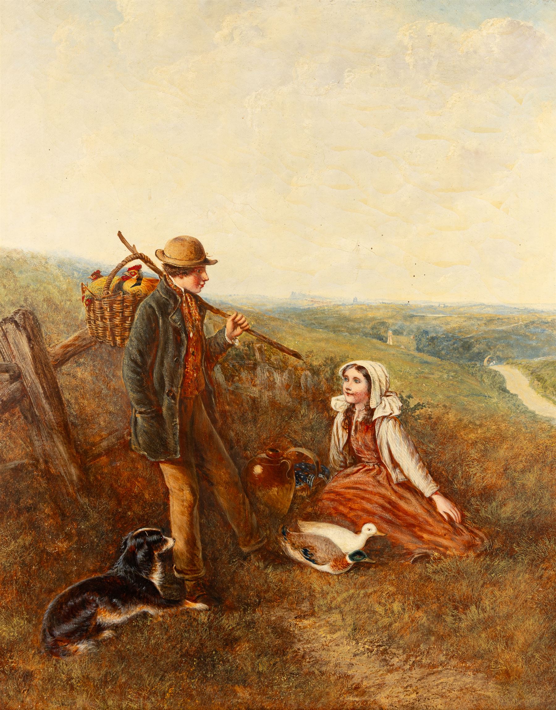 Manner of George Augustus Holmes (British c1826-1911): Returning from Market, oil on canvas indistinctly signed with monogram 75cm x 60cm 