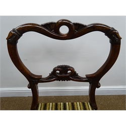  Set six Regency rosewood dining chairs, with kidney shaped moulded pierced and acanthus carved cresting rail and splat with drop in seat on lotus carved turned tapering supports.  Similar design in The Pictorial Dictionary of British 19th Century Furniture Design by Edward Joy, pg. 219   