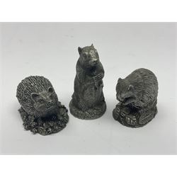 Twelve Franklin Mint cast pewter animal figures, including The Racoon, The Fox and The Squirrel, designed by Jane Lunger, tallest H5cm