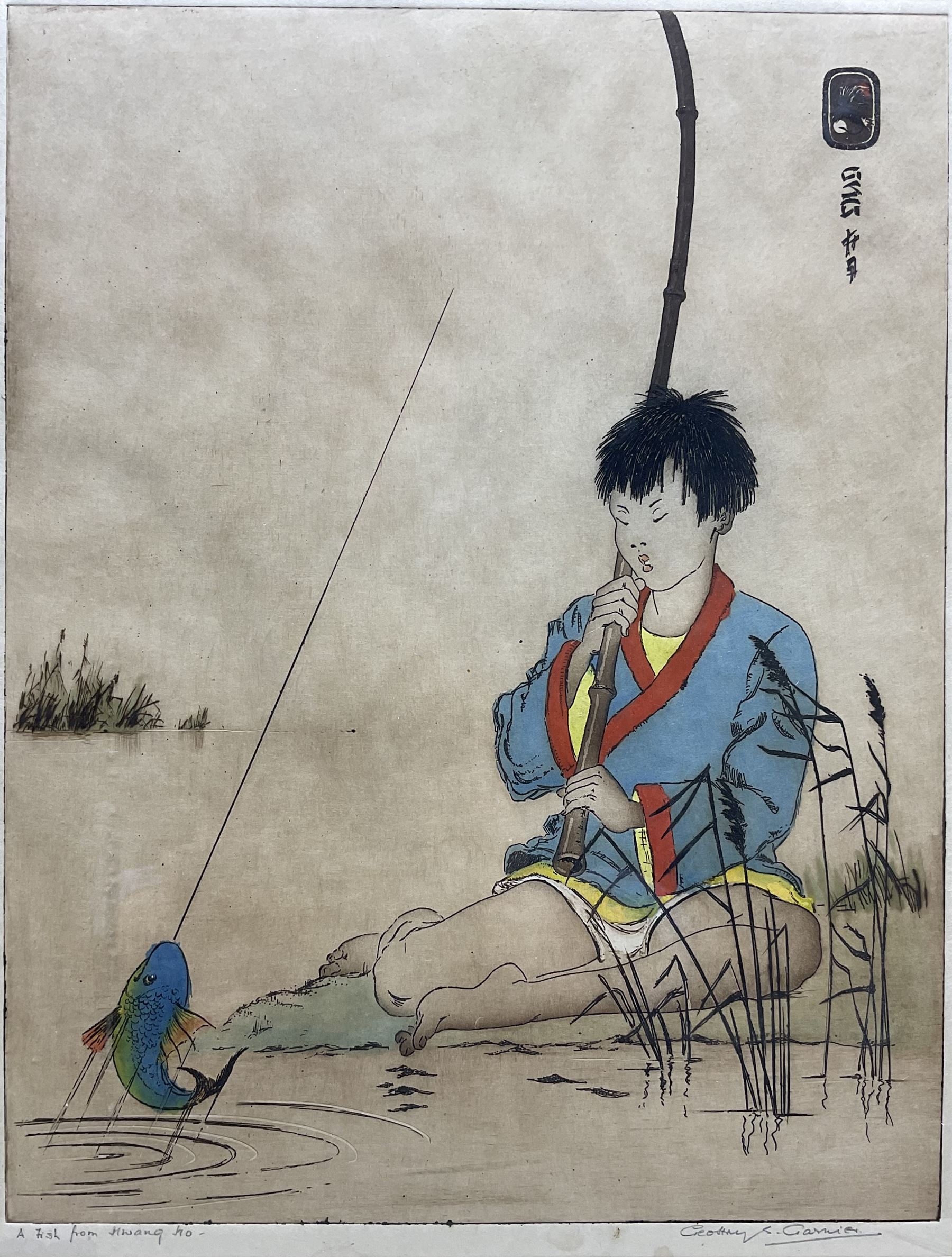 Geoffrey Sneyd Garnier (British 1889-1970): 'A Fish from Hwang Ho', coloured etching signed and titled in pencil 37cm x 28cm