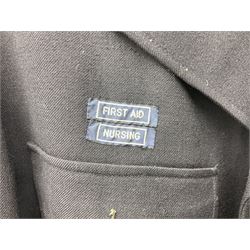 1950s British Red Cross North Yorkshire dress uniform comprising tunic, trousers, greatcoat and visor cap; bears manuscript label '1956 Ware'