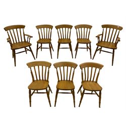 Set of eight (6+2) solid beech farmhouse chairs