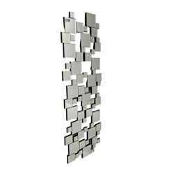 Contemporary abstract mirror, comprised of square bevelled plates of varying sizes