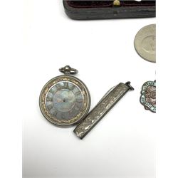 Two Queen Victoria silver crowns, 1891 and 1896, 1890 half crown, silver pocket watch, Victorian ivory beads, pair of silver folding scissors and other silver jewellery stamped 925