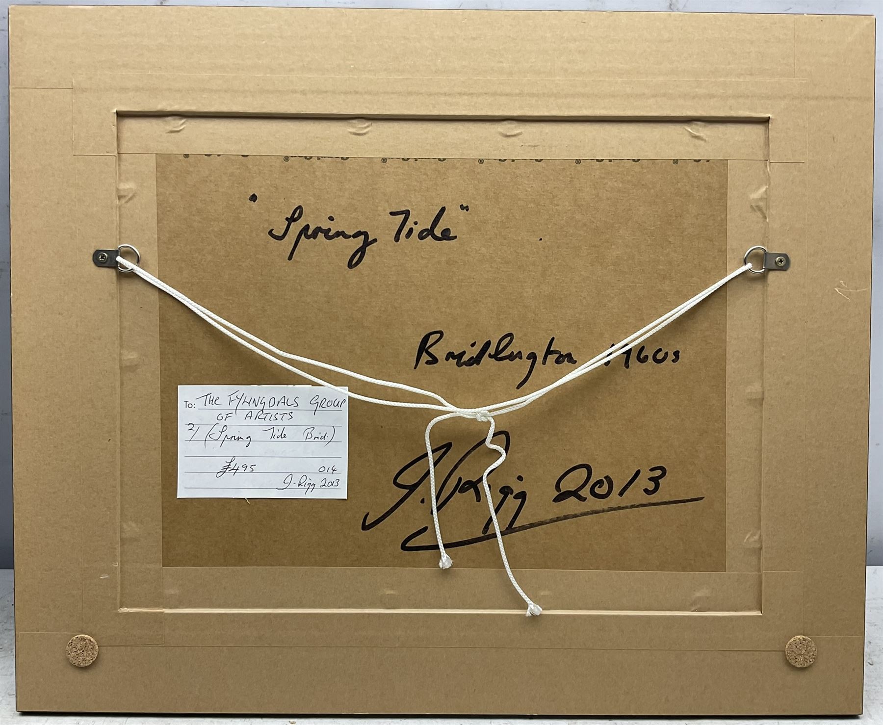 Jack Rigg (British 1927-): 'Spring Tide - Bridlington 1960s', oil on board signed, titled and dated 2013 verso 29cm x 39cm