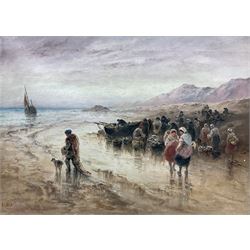 Sarah Louisa Kilpack (British 1839-1909): 'Selling Fish on the Shore - Boulogne', oil on canvas signed, titled verso 40cm x 55cm