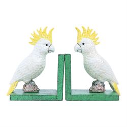  Pair of cast Iron book ends with Cockatoo mounts, H17cm
