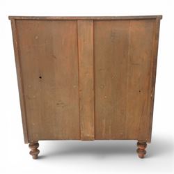 Victorian mahogany bowfront chest, with mahogany veneered drawers two over three drawers, turned handles with mother of pearl centres, raised on turned supports
