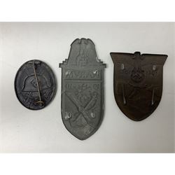 Two German arm shields - Narvik and Crimea; and WW2 German black grade wound badge (3)