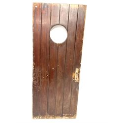 Ships mahogany door with simulated planked sides and circular window aperture H164cm W68cm