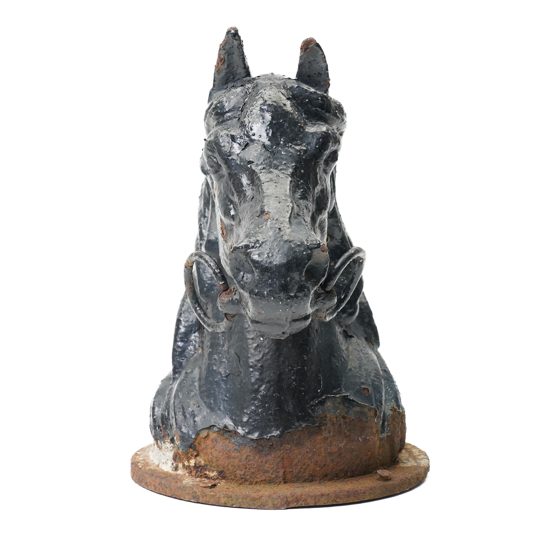  19th century cast iron and black painted horses head H27cm