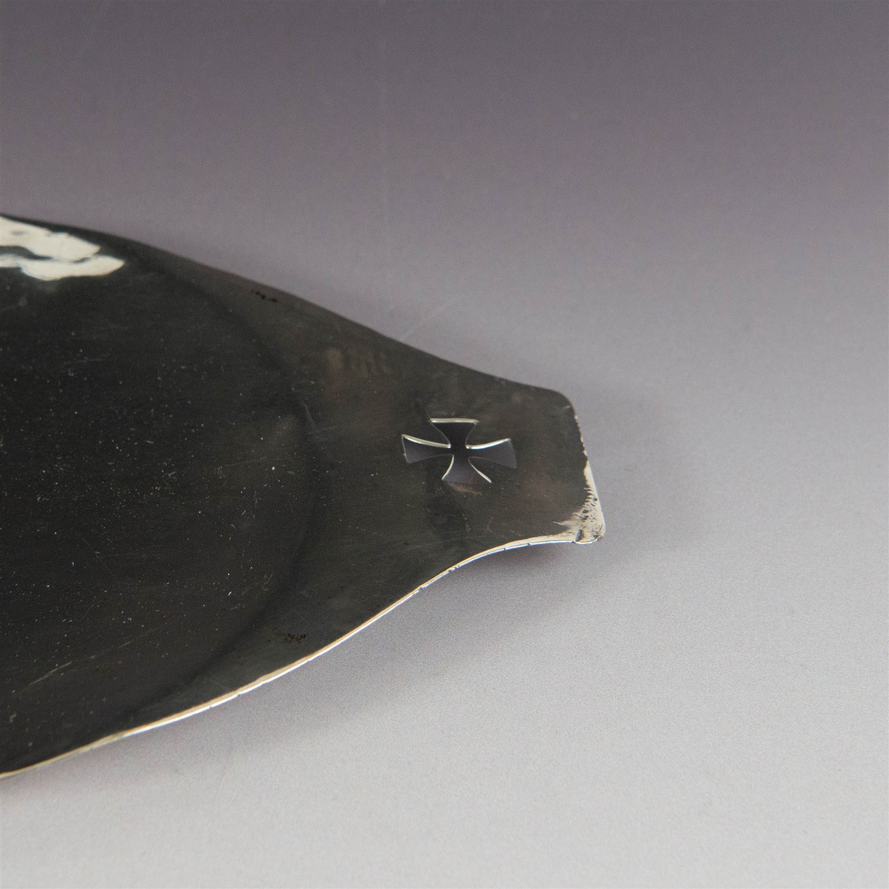 1920s silver paten, of oval form and handles with pierced cross decoration, engraved to underside 'Ex Dono Adae Moss Hill', hallmarked Blunt & Wray Ltd, London 1929, handle to handle W25cm