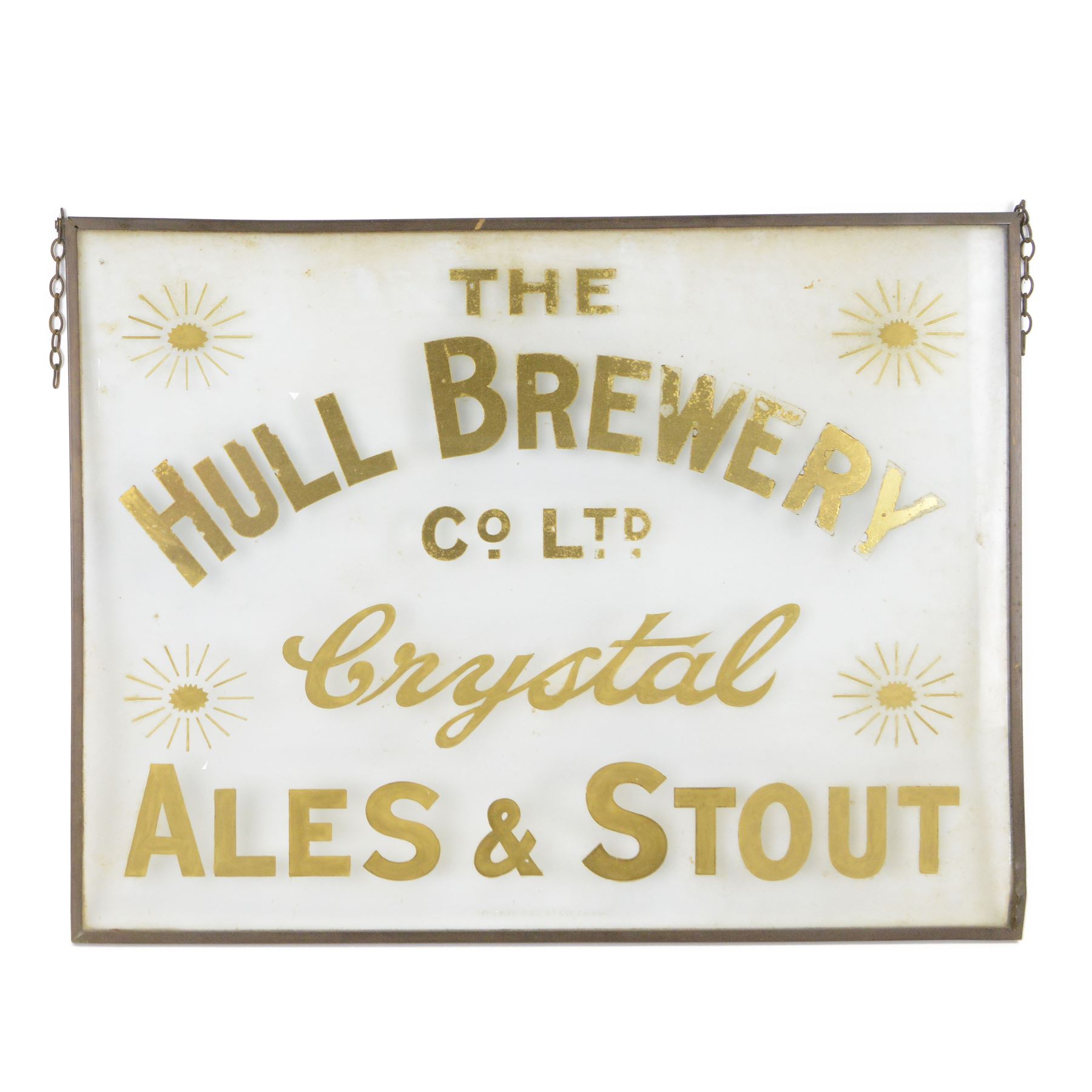 The Hull Brewery Co Ltd, glass advertising sign, with gilt writing, H46cm