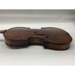German trade violin c1900 stamped PAGANINI with 35.5cm two-piece maple back and ribs and spruce top L58.5cm overall; in carrying case; and another German trade violin for spares or repair; in carrying case (2)
