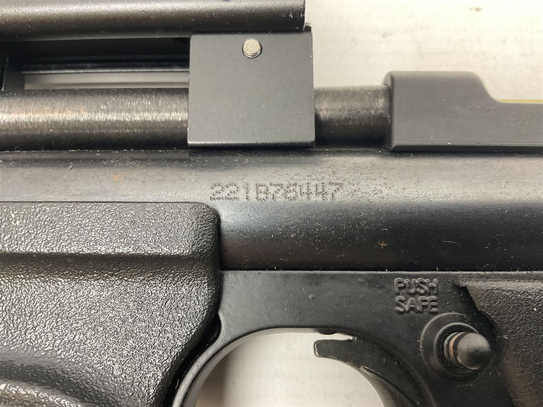 Crosman Model 2250B .22 cal. CO2 rifle, with PAO red dot sight and skeleton stock, serial no.221B76447, L77.5cm overall  NB: AGE RESTRICTIONS APPLY TO THE PURCHASE OF AIR WEAPONS.