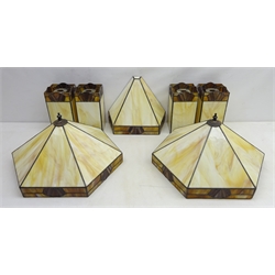  Pair Tiffany style centre light shades with streaked panels, D46cm, four matching square shades and wall light (7)  