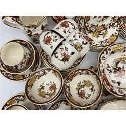 Masons Brown Velvet pattern tea and dinner wears, to include eight dinner plates, eight twin handled soup bowls and saucers, eight tea cups and saucers, cheese cover and plate, jug, meat platter etc (84)  