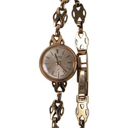 Bentima ladies 9ct gold manual wind wristwatch, on integral 9ct gold bracelet, Birmingham 1963