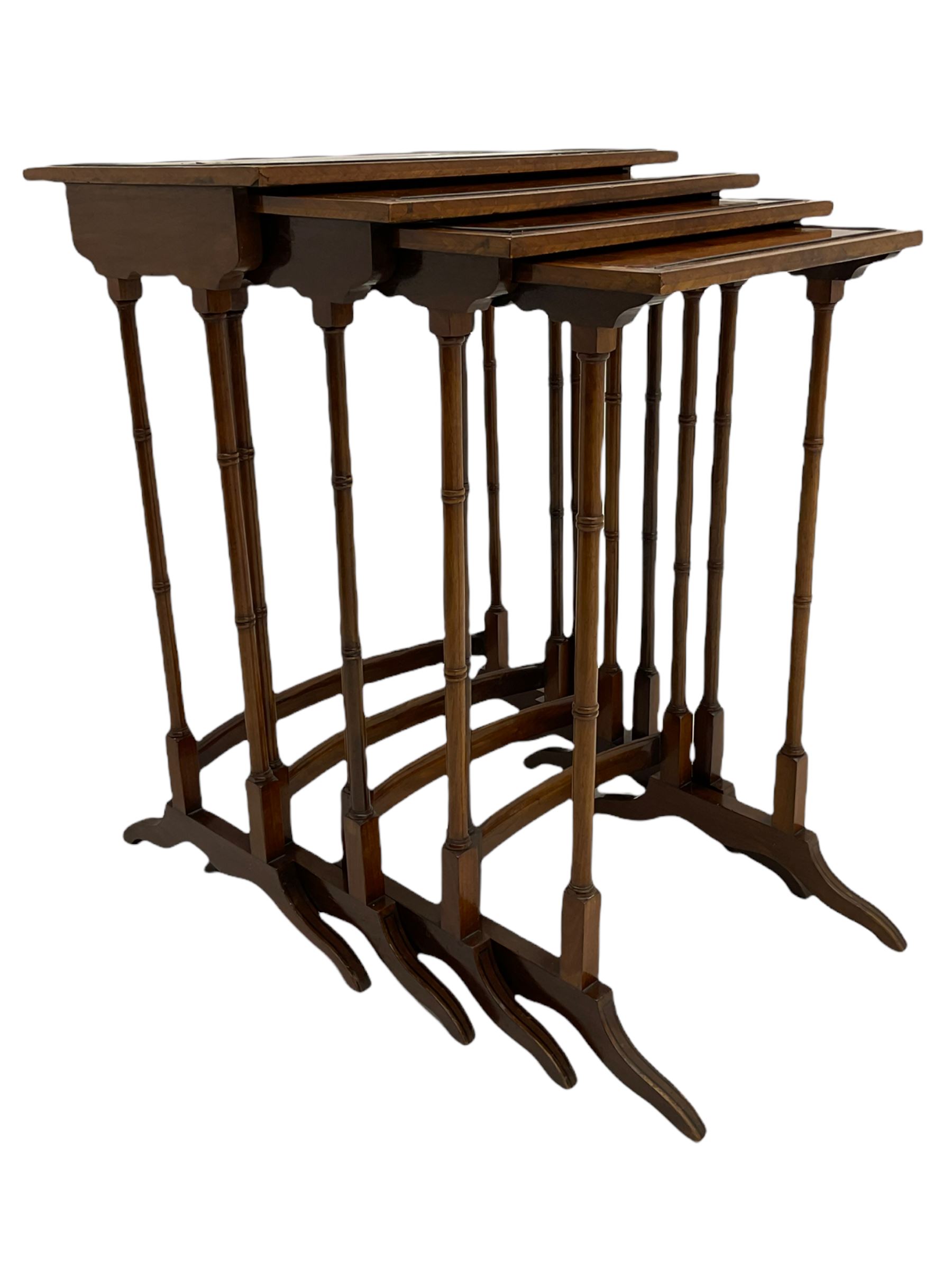Georgian style walnut Quartetto nest of tables, inlaid and crossbanded top