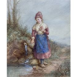 Edith Hume (British 1843-1906): Fisherwoman Collecting Water, watercolour signed and dated 1870, 30cm x 25cm