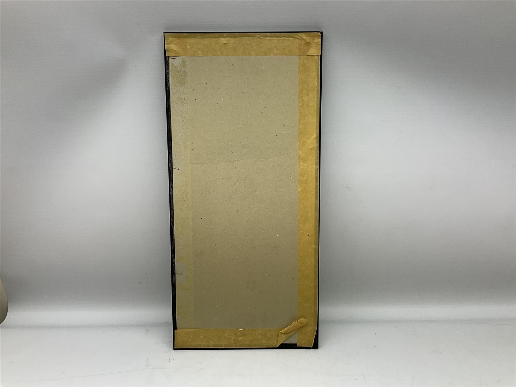 Framed display of three trade gun case labels for Joseph Lang & Son, Henry Atkin and Stephen Grant & Sons, mounted in Hogarth style frame 56 x 25cm