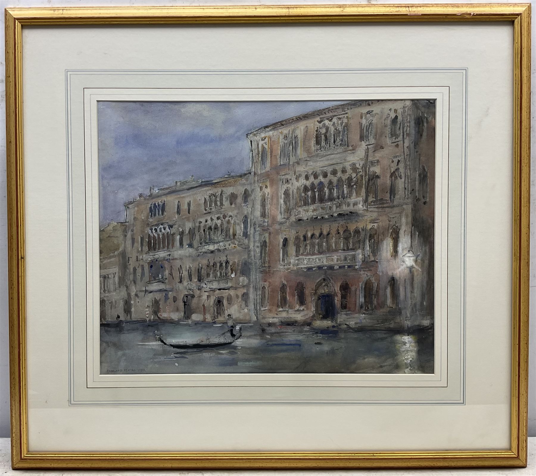 Rowland Henry Hill (Staithes Group 1873-1952): Gondoliers on the Grand Canal - Venice, watercolour signed and dated 1912, 36cm x 44cm