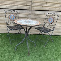 Mosaic garden table and two folding chairs - THIS LOT IS TO BE COLLECTED BY APPOINTMENT FROM DUGGLEBY STORAGE, GREAT HILL, EASTFIELD, SCARBOROUGH, YO11 3TX