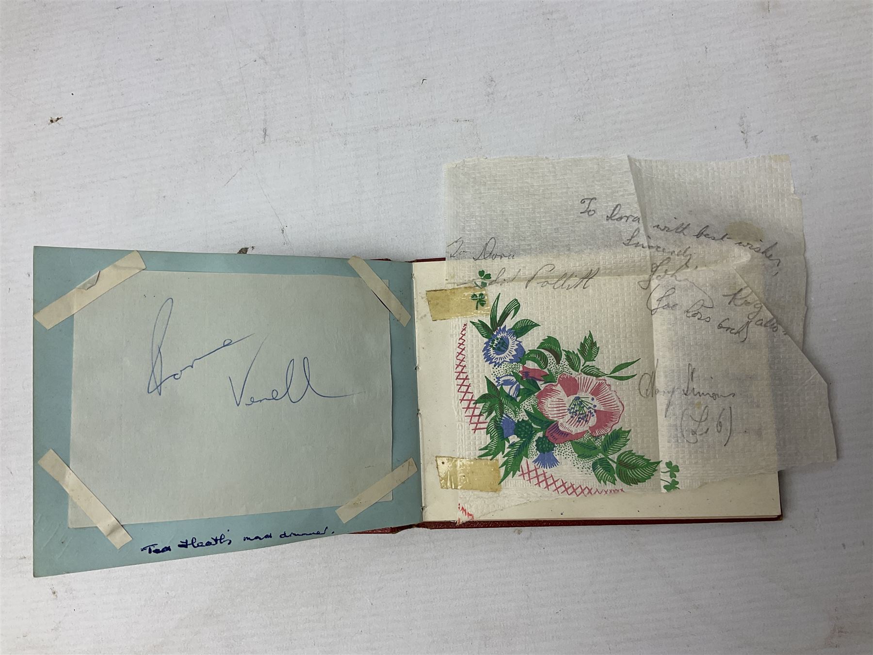 Mid 20th century autograph book, to include autographs from Beverley Sisters, Reg Varney, Ronnie Verrell, Betty Mitchell, etc, poems and verses etc