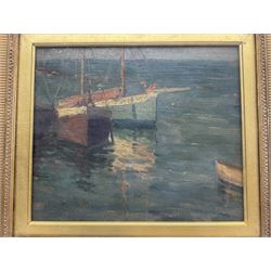 Newlyn School (Early 20th century): Fishing Boats at Anchor, oil on canvas laid on panel unsigned 24cm x 28cm
