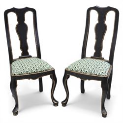 Pair of ebonised and parcel-gilt Queen Anne design side chairs
