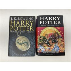 Three Harry Potter first edition hardbacks comprising the Half Blood Prince and two copies of the Deathly Hallows