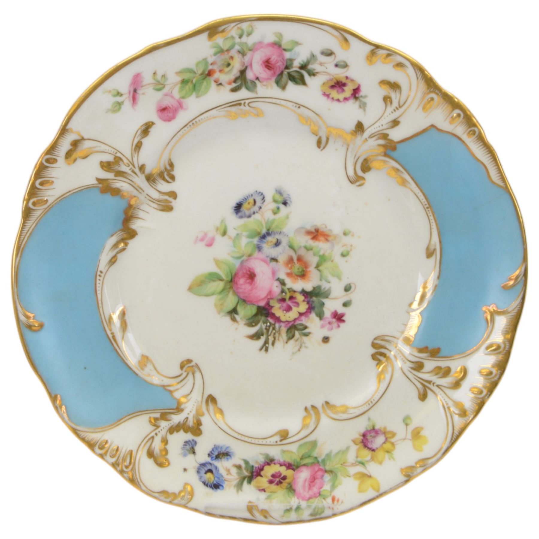 19th century and later cabinet plates, including Minton and Dresden examples, mostly painted with flowers, largest D27cm