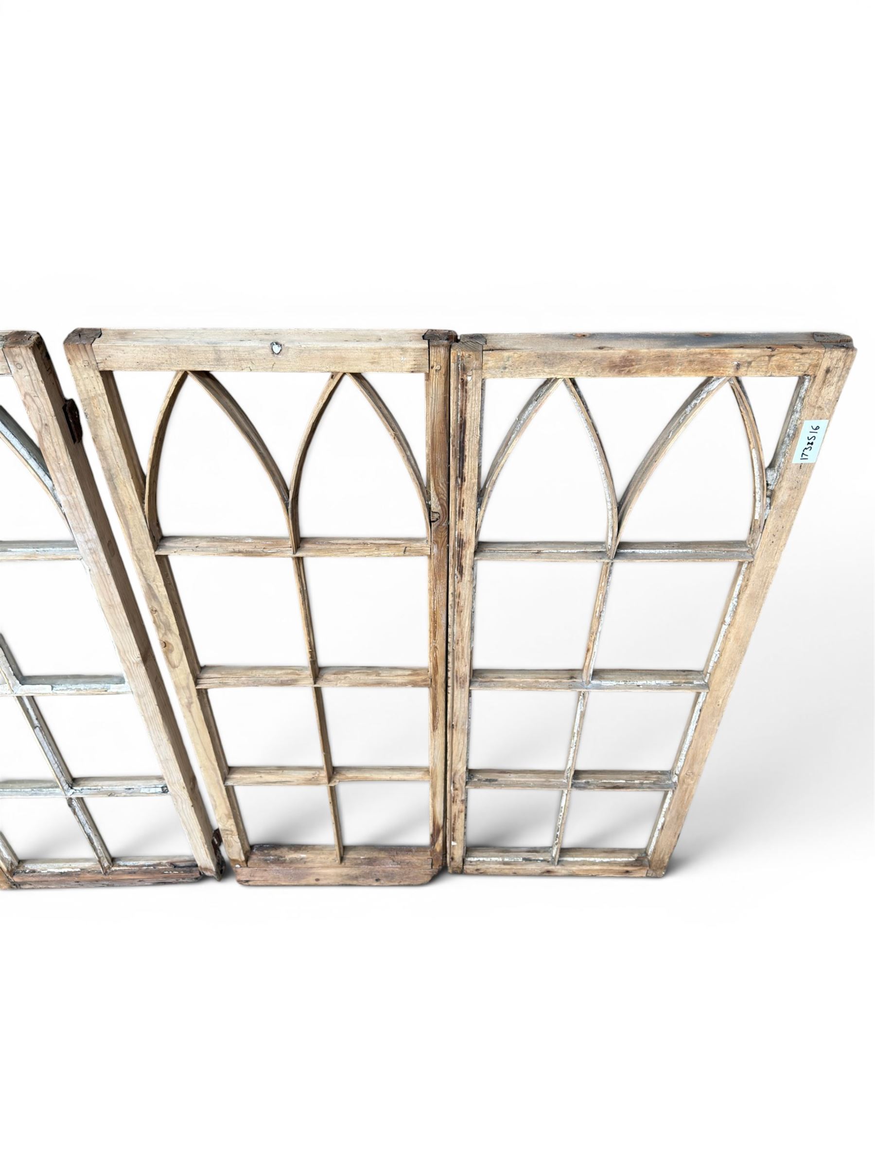 Six - three pairs of Victorian pine windows, Gothic arch design with astragal glazing, measurements each window