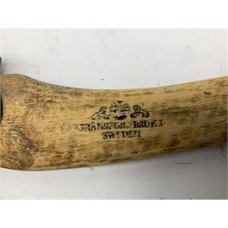 Gransfors Bruk Sweden carving axe, the head stamped both sides including smith's initials, on stamped hickory shaft, in leather sheath L43cm