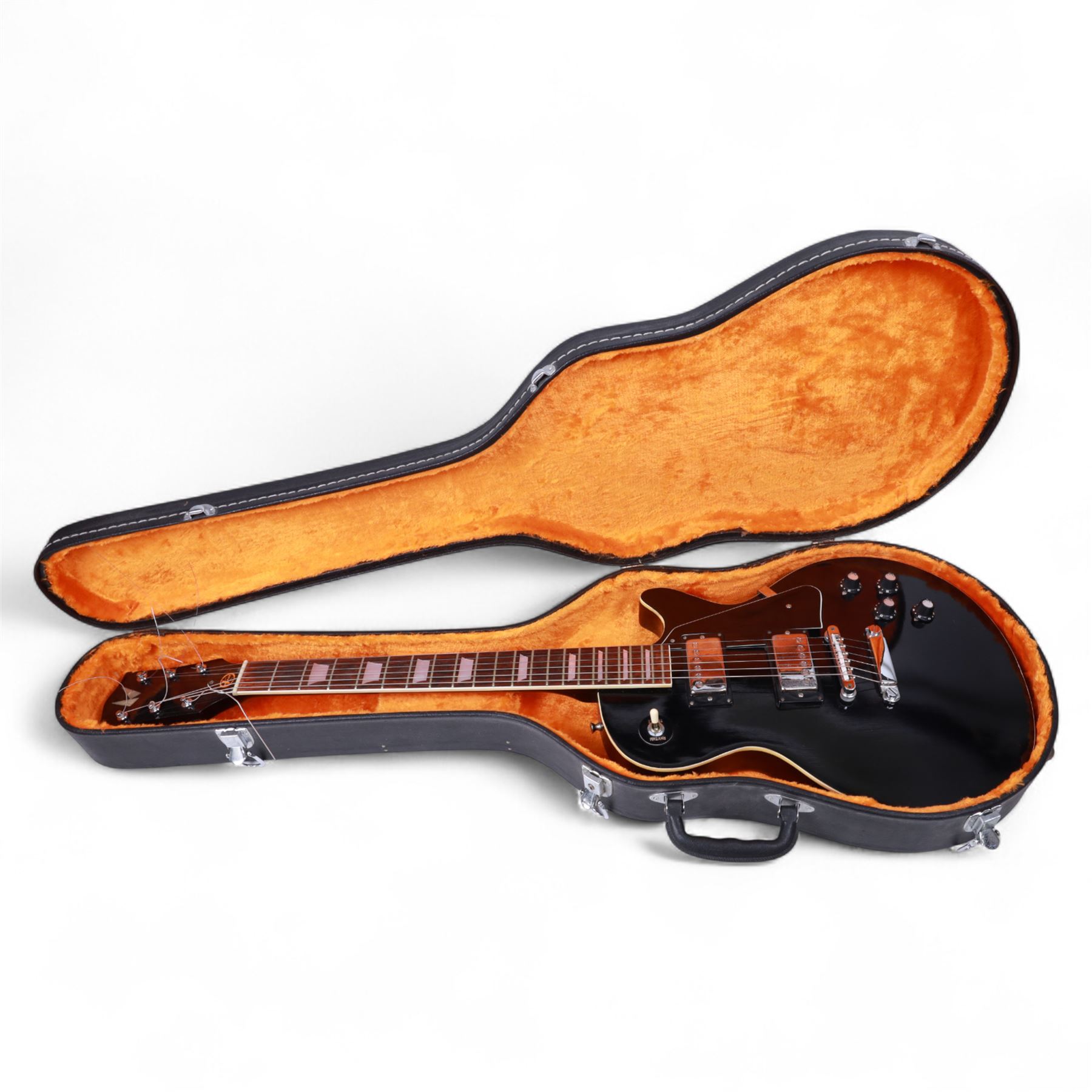 Kay K30 Les Paul style electric guitar, black body and scratch plate, serial no. 70831135, in black hardcase, guitar L100cm