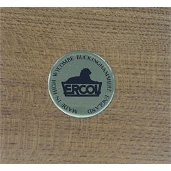 Ercol medium elm two tier wall plate rack, and additional Ercol two tier wall plate rack, with glass shelf and swan detail. 