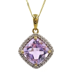  Amethyst and diamond gold pendant necklace hallmarked 9ct  