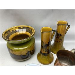 Royal Doulton wide rimmed jardinière, together with two Royal Doulton jugs, Arthur Wood jugs etc